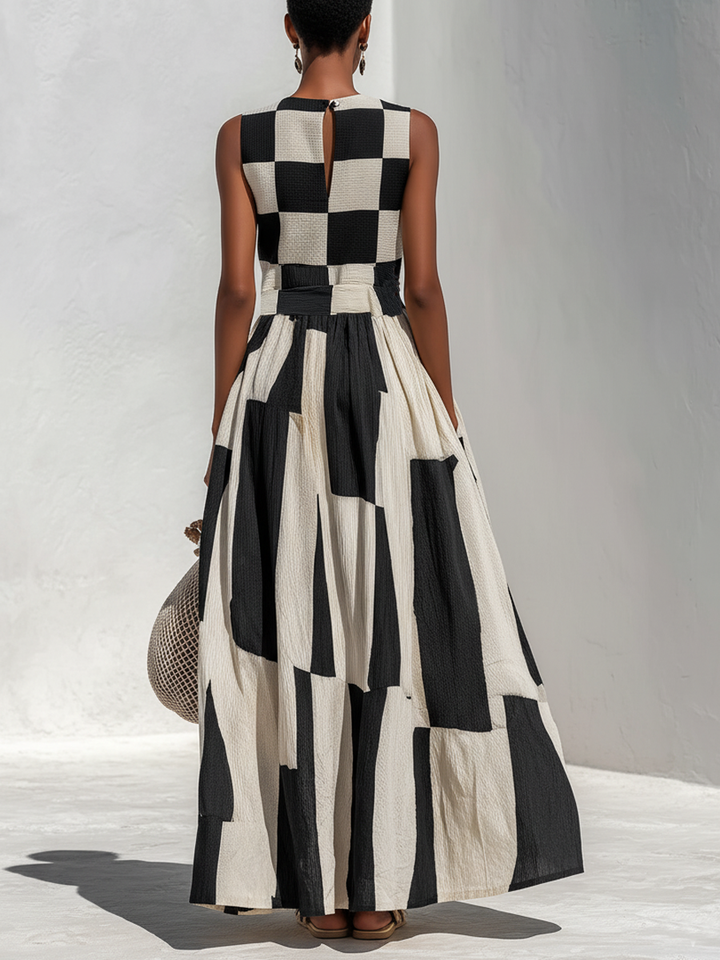 Ardenne | Plaid and Stripe Panelled Sleeveless Maxi Dress