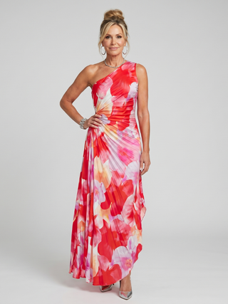 Taya™ One Shoulder Pleated Bodice Midi Dress