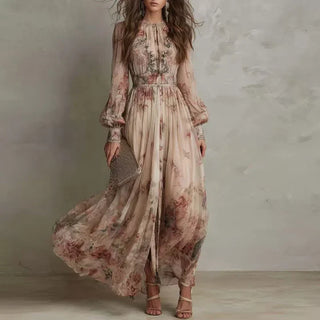 Amelia | Vintage Floral High-Waist Maxi Dress