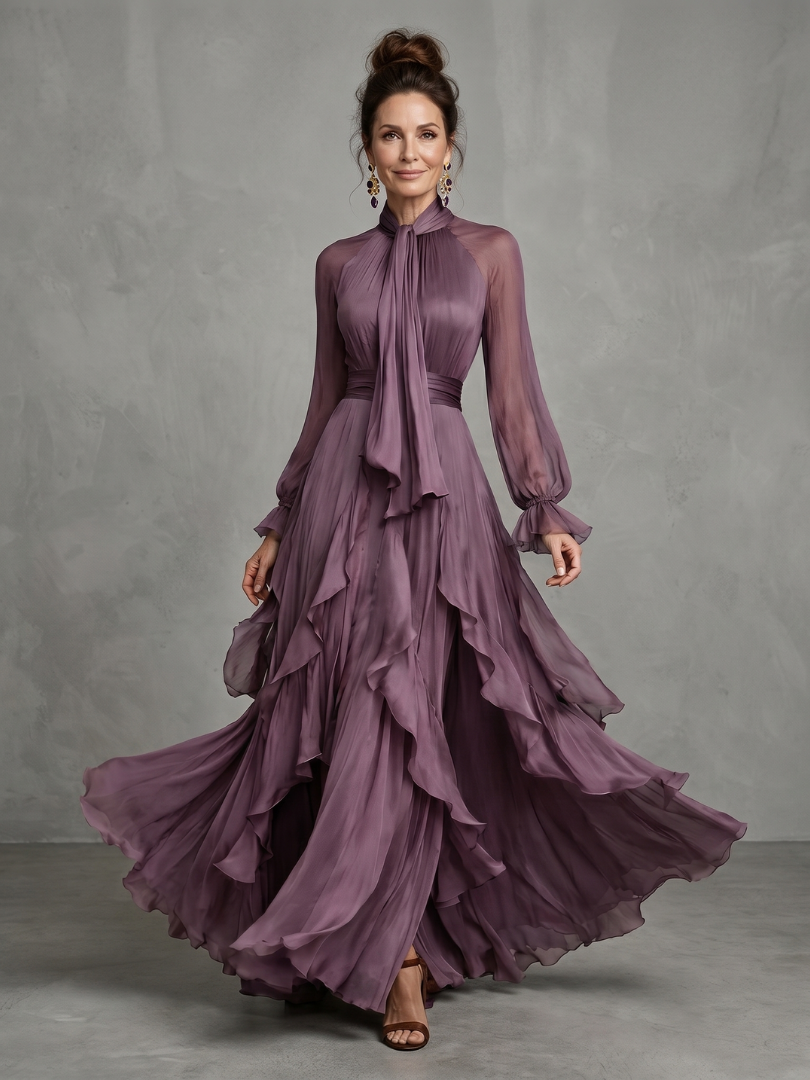 Willow & Mae Tie Neck Ruffle Tiered Maxi Dress