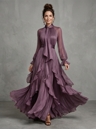 Willow & Mae Tie Neck Ruffle Tiered Maxi Dress