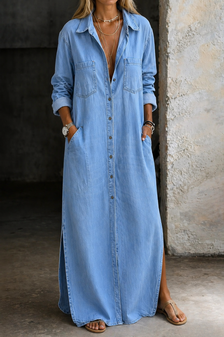 Harper | Denim Maxi Shirt Dress