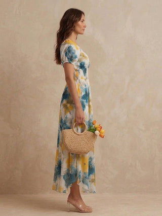 Delphine | Shirred Floral V-Neck Maxi