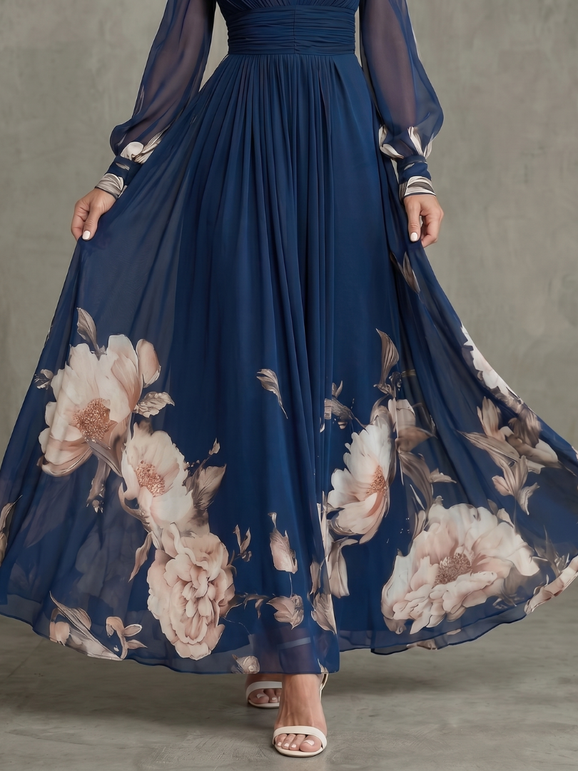 Willow & Mae Pleated Sheer Sleeves Maxi Dress