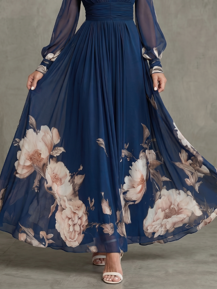 Willow & Mae Pleated Sheer Sleeves Maxi Dress