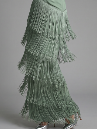 Willow & Mae Long Sleeve Soft Fringe Skirt Midi Dress