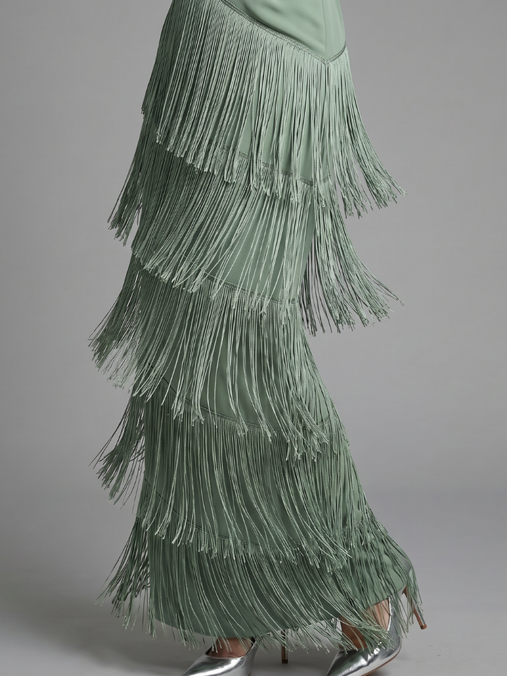 Willow & Mae Long Sleeve Soft Fringe Skirt Midi Dress