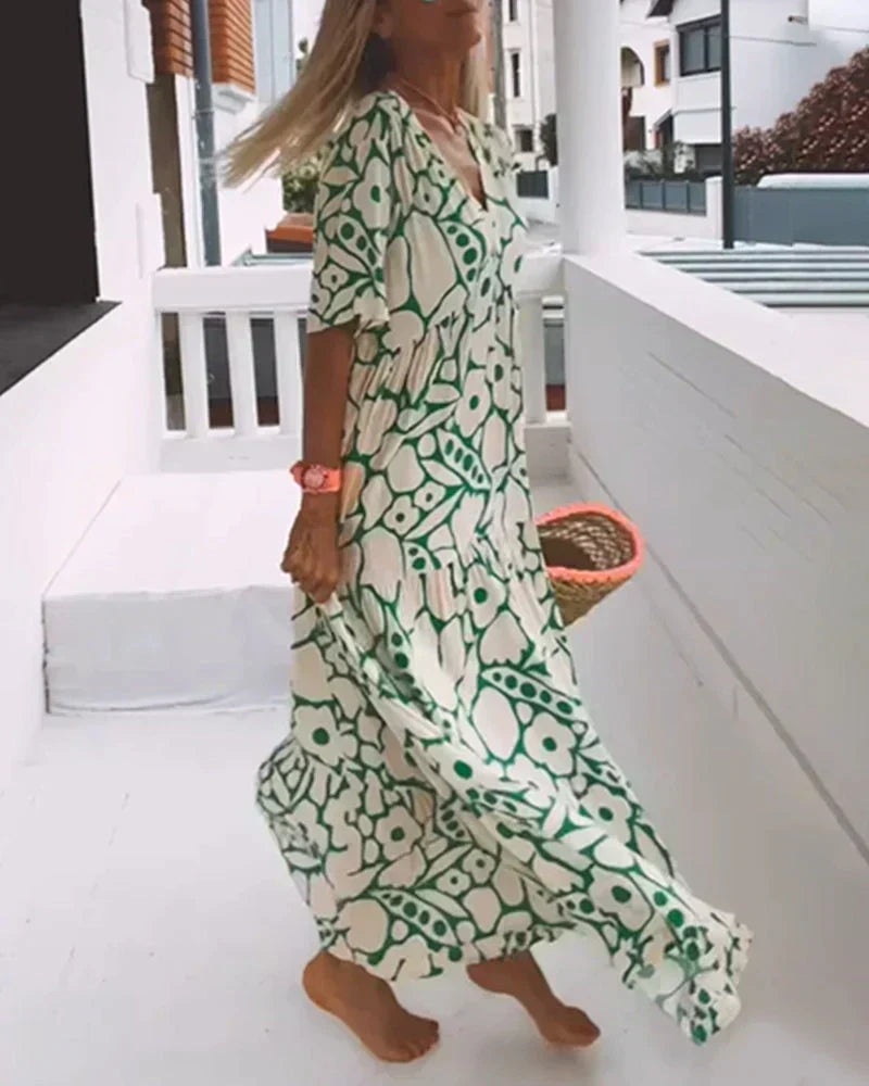 CHRISTINE | Long Summer Dress with Flowing Cut and Elegant Graphic Pattern