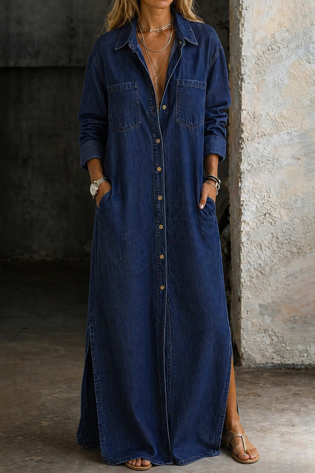 Harper | Denim Maxi Shirt Dress