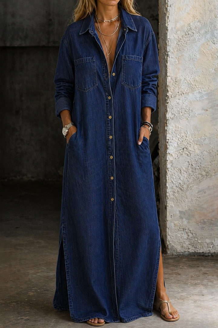 Harper | Denim Maxi Shirt Dress