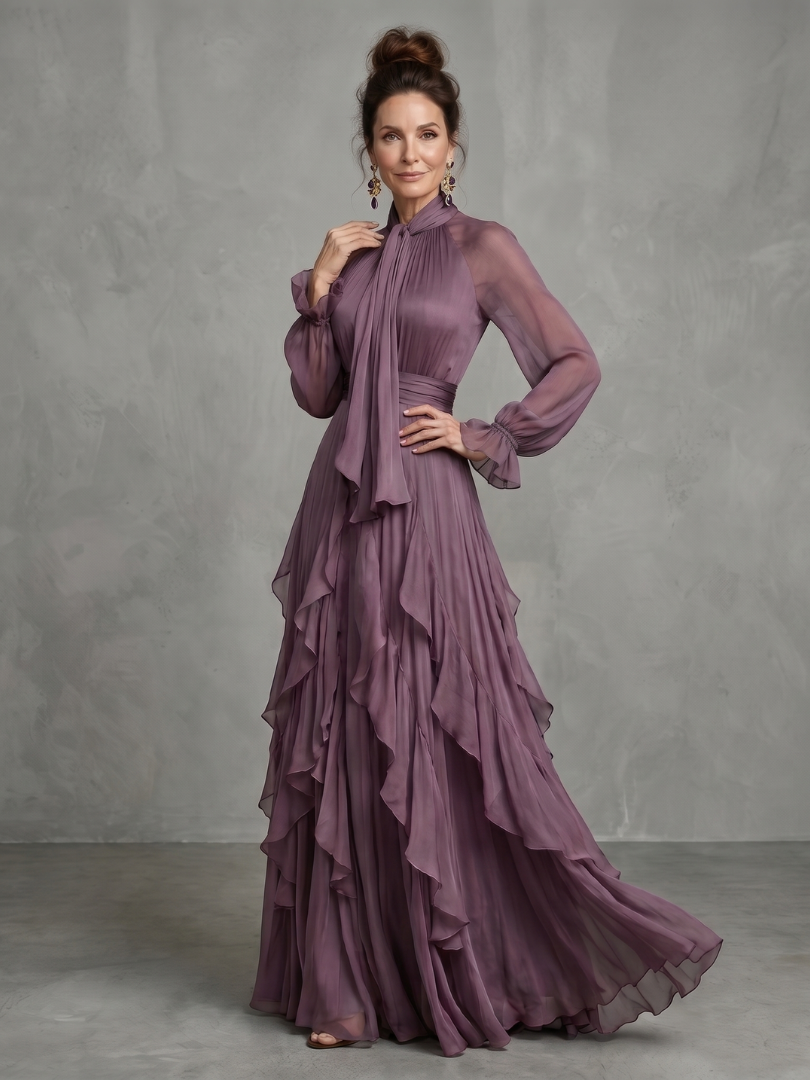Willow & Mae Tie Neck Ruffle Tiered Maxi Dress