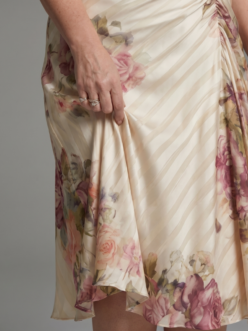 Willow & Mae  Flutter Sleeve Wrap Floral Stripe Print Midi Dress