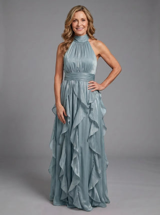 Orea™ High Neck Gathered Ruffle Layers Maxi Dress