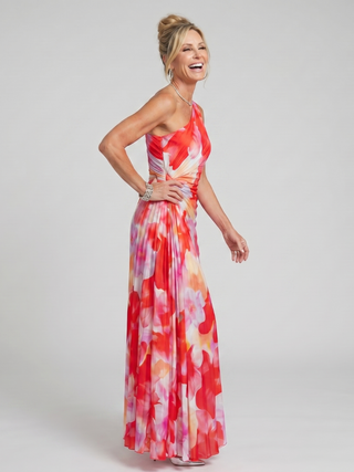 Taya™ One Shoulder Pleated Bodice Midi Dress