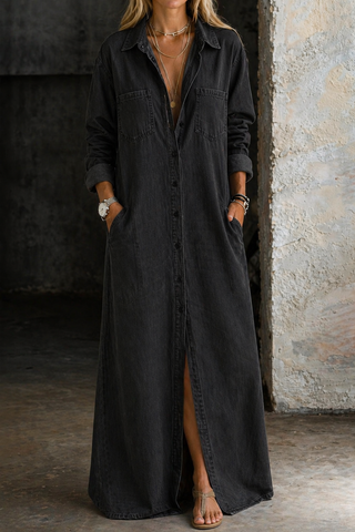 Harper | Denim Maxi Shirt Dress