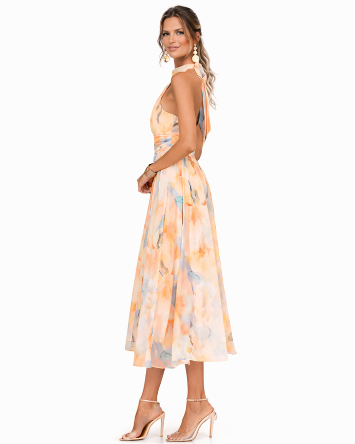 Aurora | Halter Neck Dress with Watercolor Print