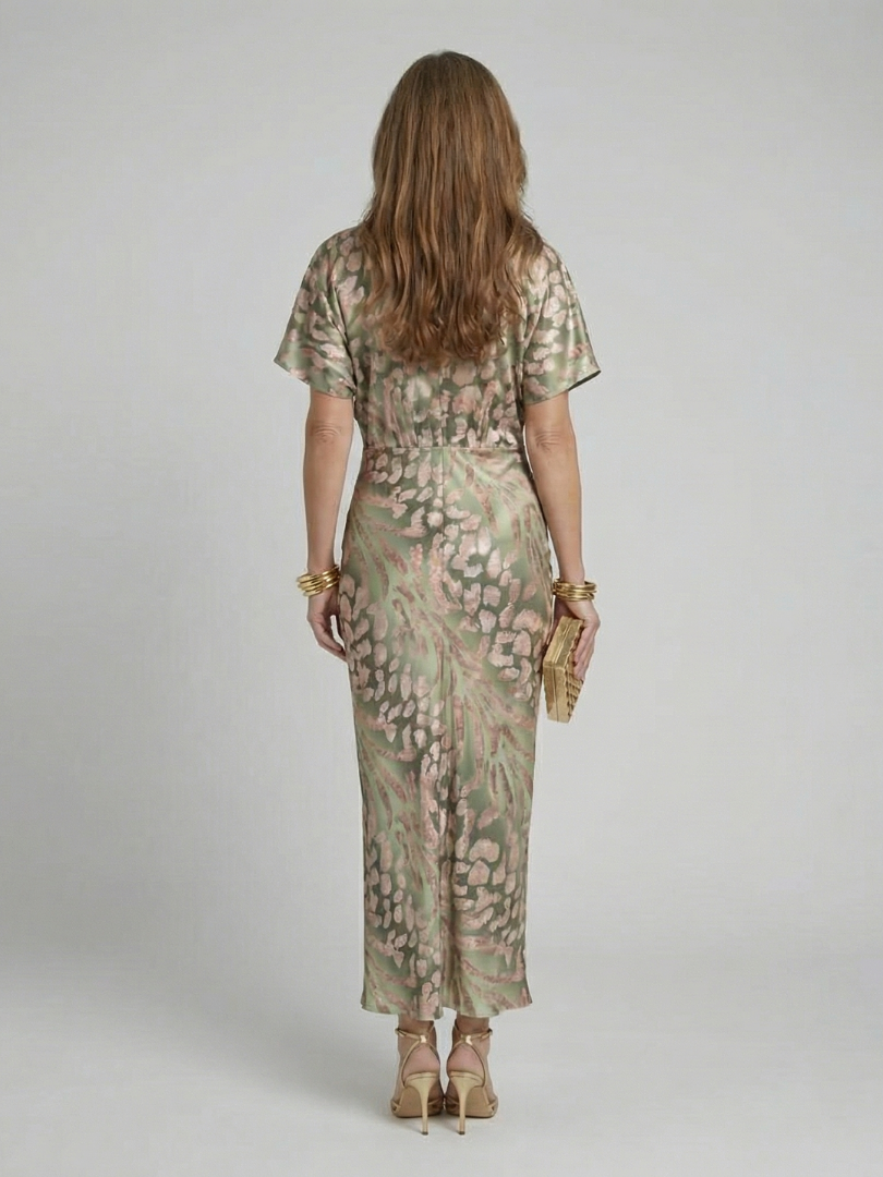 Willow & Mae™ | Abstract Print V Neck Twist Waist Midi Dress