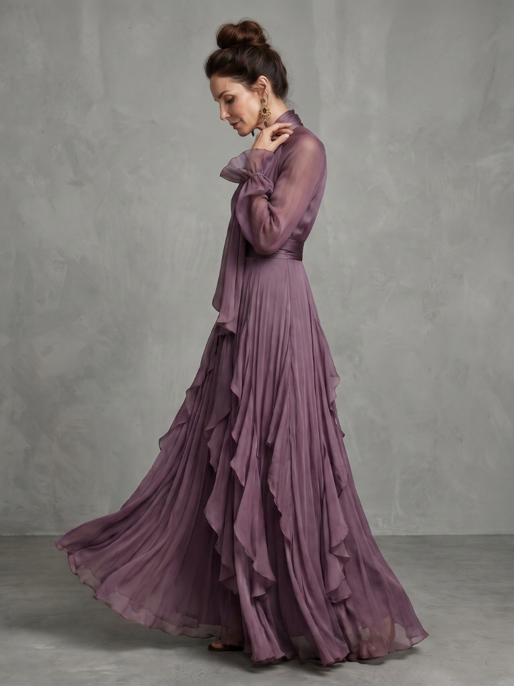 Willow & Mae Tie Neck Ruffle Tiered Maxi Dress
