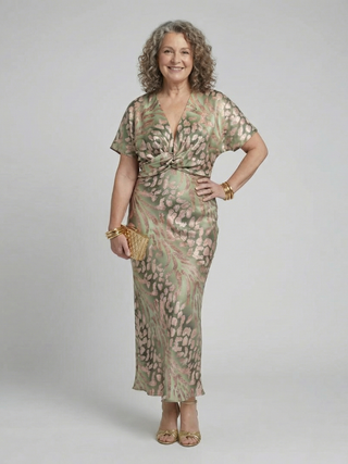 Willow & Mae™ | Abstract Print V Neck Twist Waist Midi Dress
