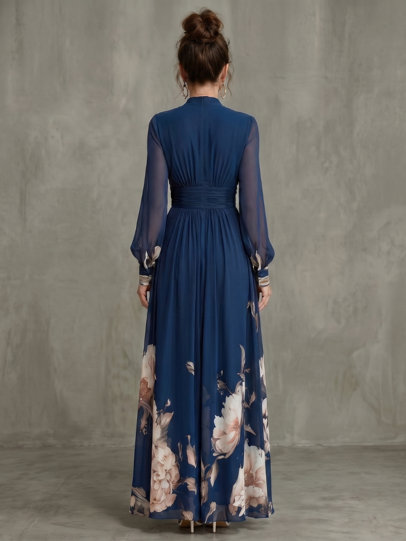 Willow & Mae Pleated Sheer Sleeves Maxi Dress