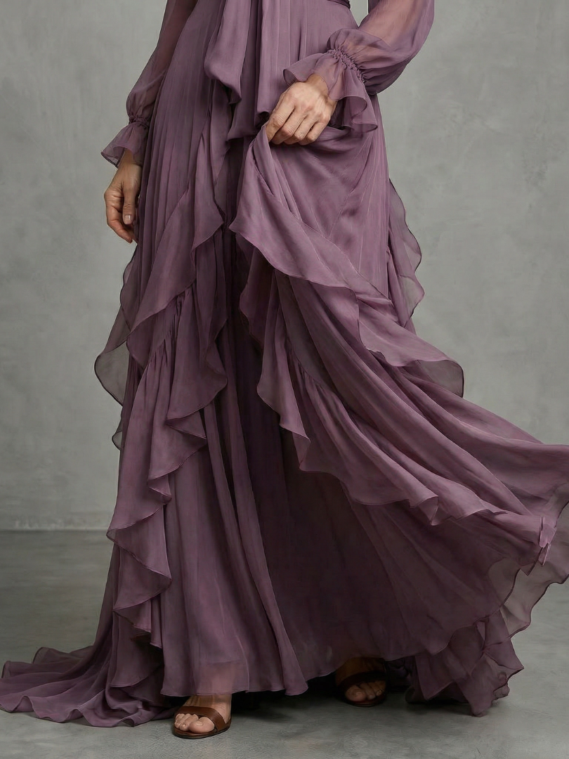 Willow & Mae Tie Neck Ruffle Tiered Maxi Dress