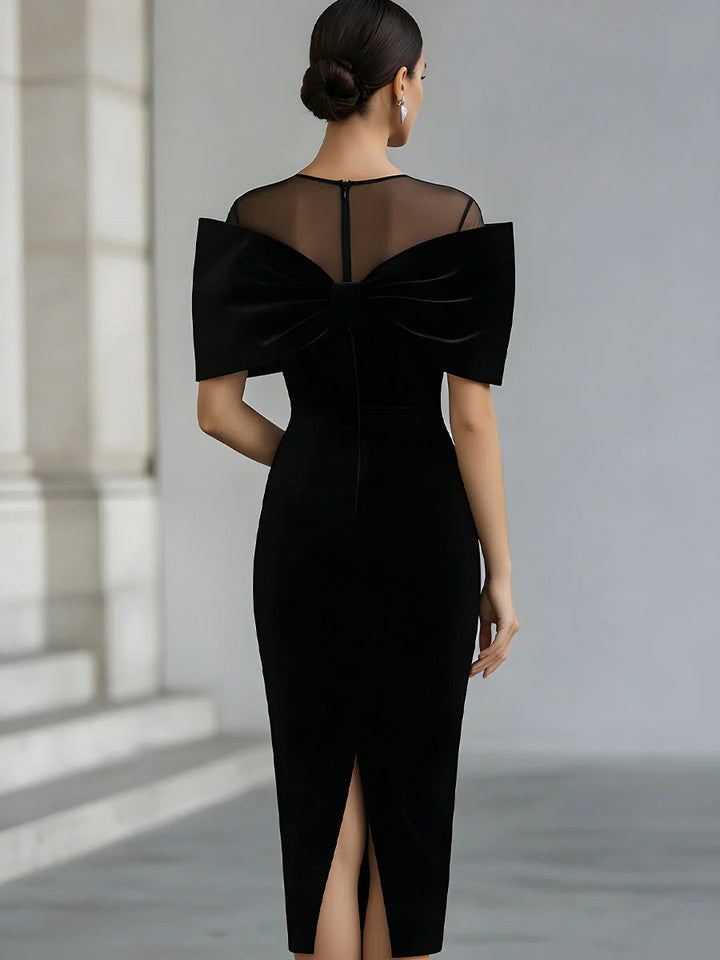 Regina | Black Midi Dress with Dramatic Bow