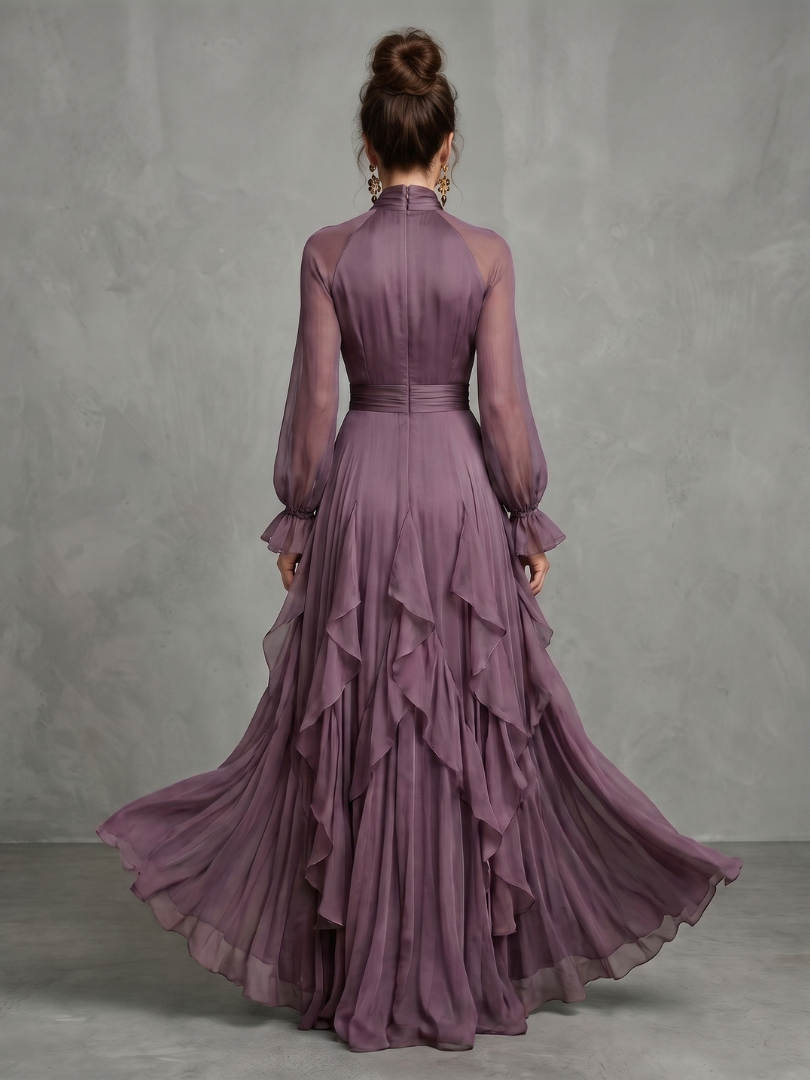 Willow & Mae Tie Neck Ruffle Tiered Maxi Dress