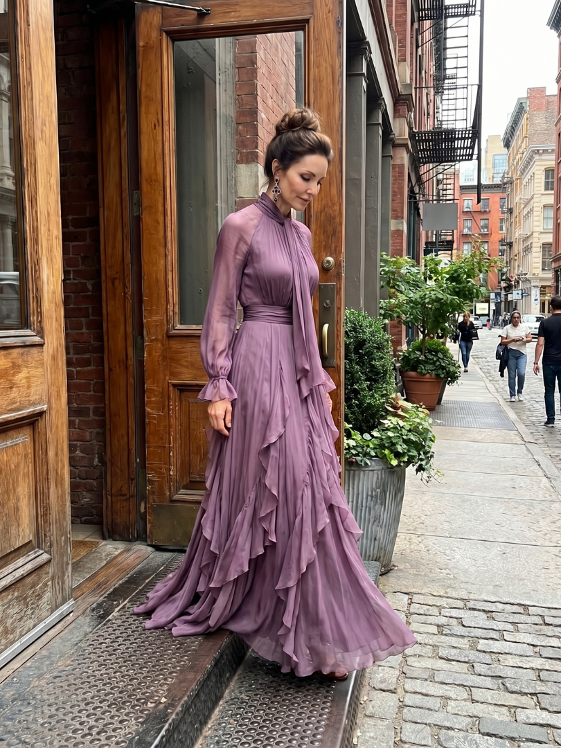Willow & Mae Tie Neck Ruffle Tiered Maxi Dress