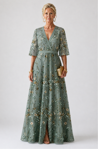 Violet & Grace™ | Floral V Neck Short Sleeve Maxi Dress