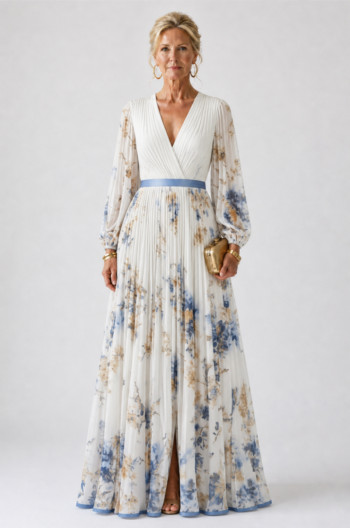 Willow & Mae™ | Long Sleeve V Neck Floral Maxi Dress
