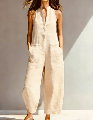 Harlow | Wide-Leg Button Cotton Jumpsuit
