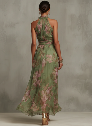 Serena | Elegant Floral Chiffon Halter Maxi Dress