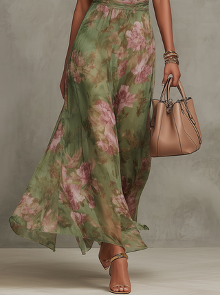 Serena | Elegant Floral Chiffon Halter Maxi Dress