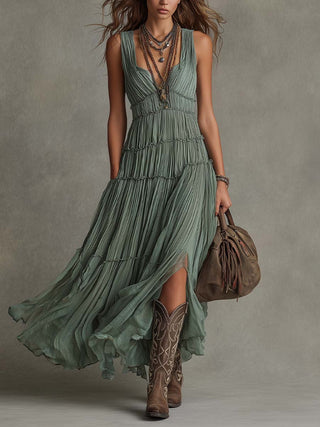 Ava | Gathered V-Neck Maxi Dress for Women