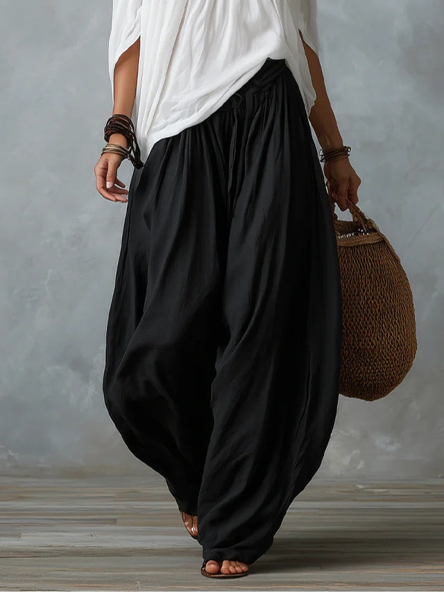 White Off-Shoulder Top and Wide-Leg Lantern Pants Set