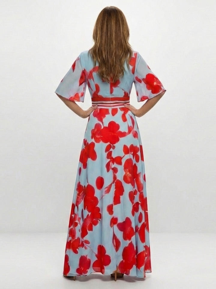 Willow & Mae™ | V Neck Short Sleeve Floral Maxi Dress