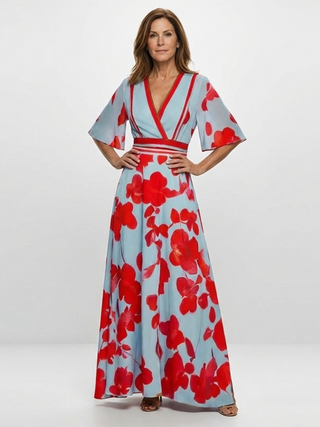 Willow & Mae™ | V Neck Short Sleeve Floral Maxi Dress