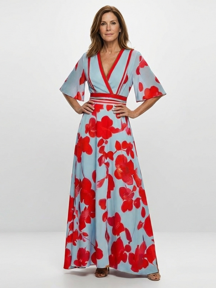Willow & Mae™ | V Neck Short Sleeve Floral Maxi Dress