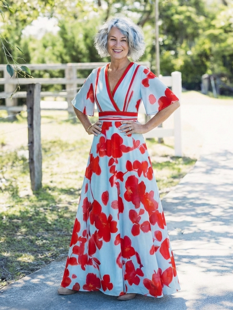 Willow & Mae™ | V Neck Short Sleeve Floral Maxi Dress
