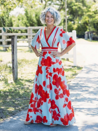 Willow & Mae™ | V Neck Short Sleeve Floral Maxi Dress