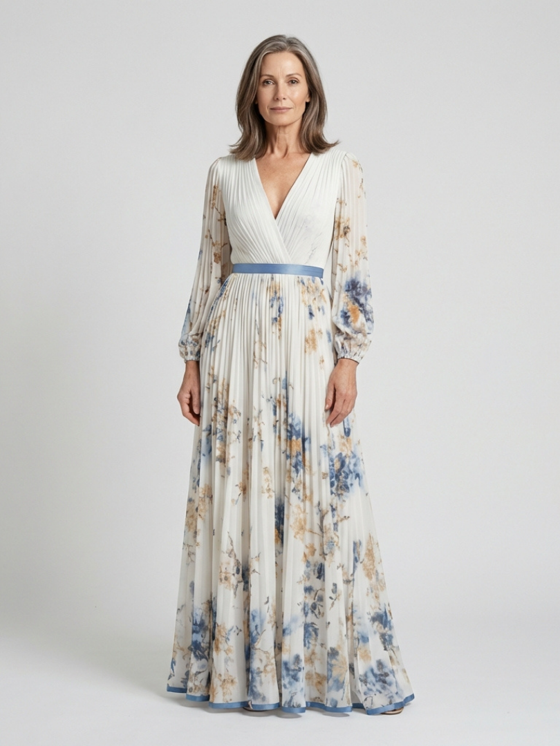 Willow & Mae™ | Long Sleeve V Neck Floral Maxi Dress