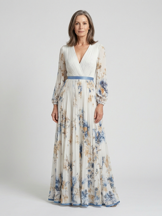 Willow & Mae™ | Long Sleeve V Neck Floral Maxi Dress