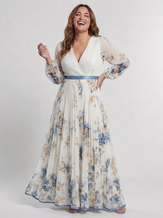 Willow & Mae™ | Long Sleeve V Neck Floral Maxi Dress