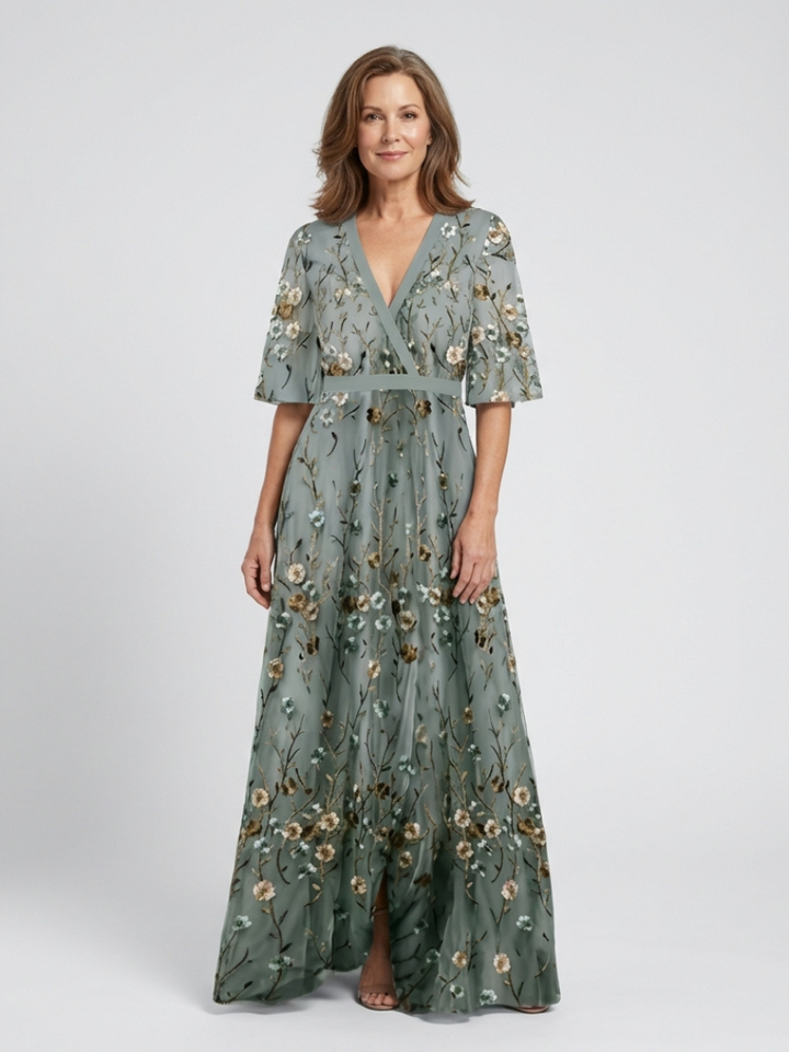Willow & Mae™ | Floral V Neck Short Sleeve Maxi Dress