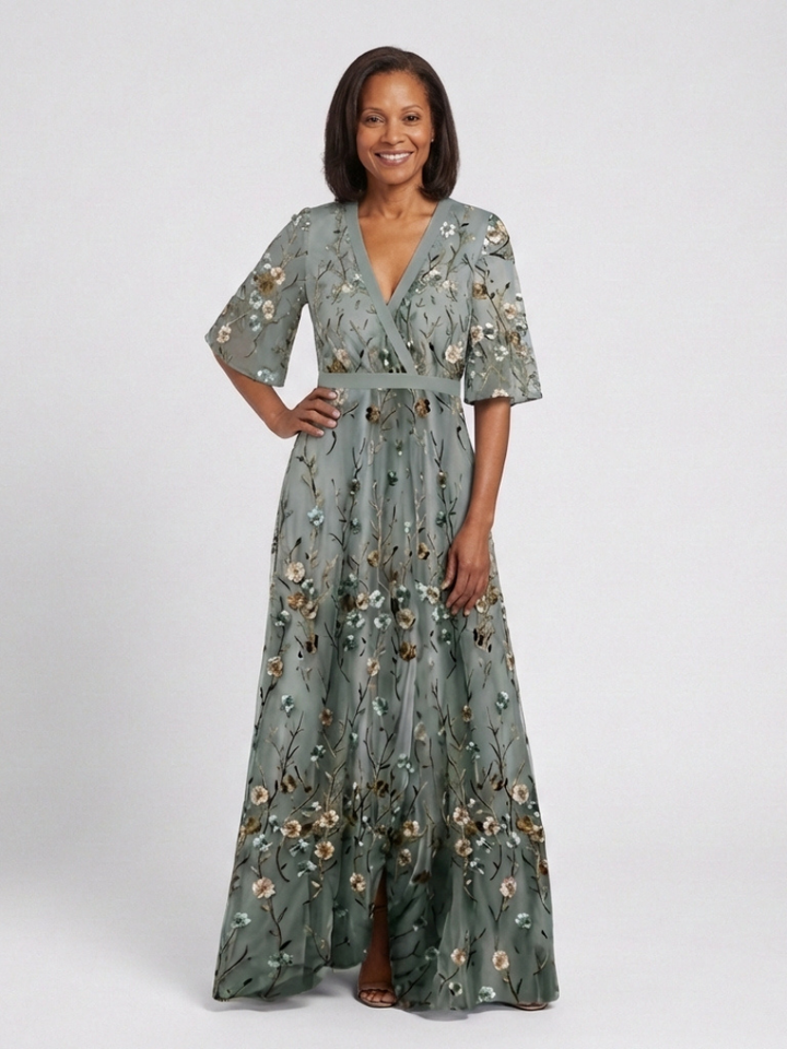 Willow & Mae™ | Floral V Neck Short Sleeve Maxi Dress