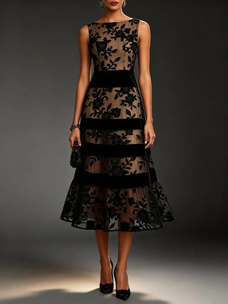 Odette Floral Embroidered Tulle Midi Dress