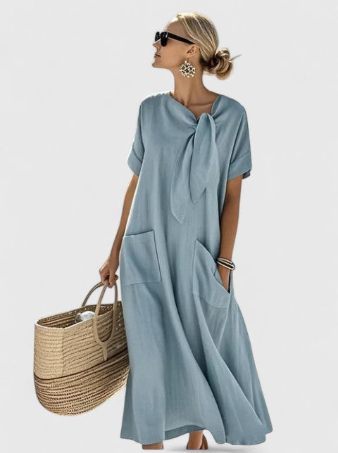 Antonina | Women's Elegant Flowing Dress with Neck Tie and Pockets