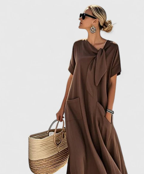 Antonina | Women's Elegant Flowing Dress with Neck Tie and Pockets