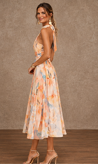 Lily | Halter Watercolor Print Maxi Dress for Women
